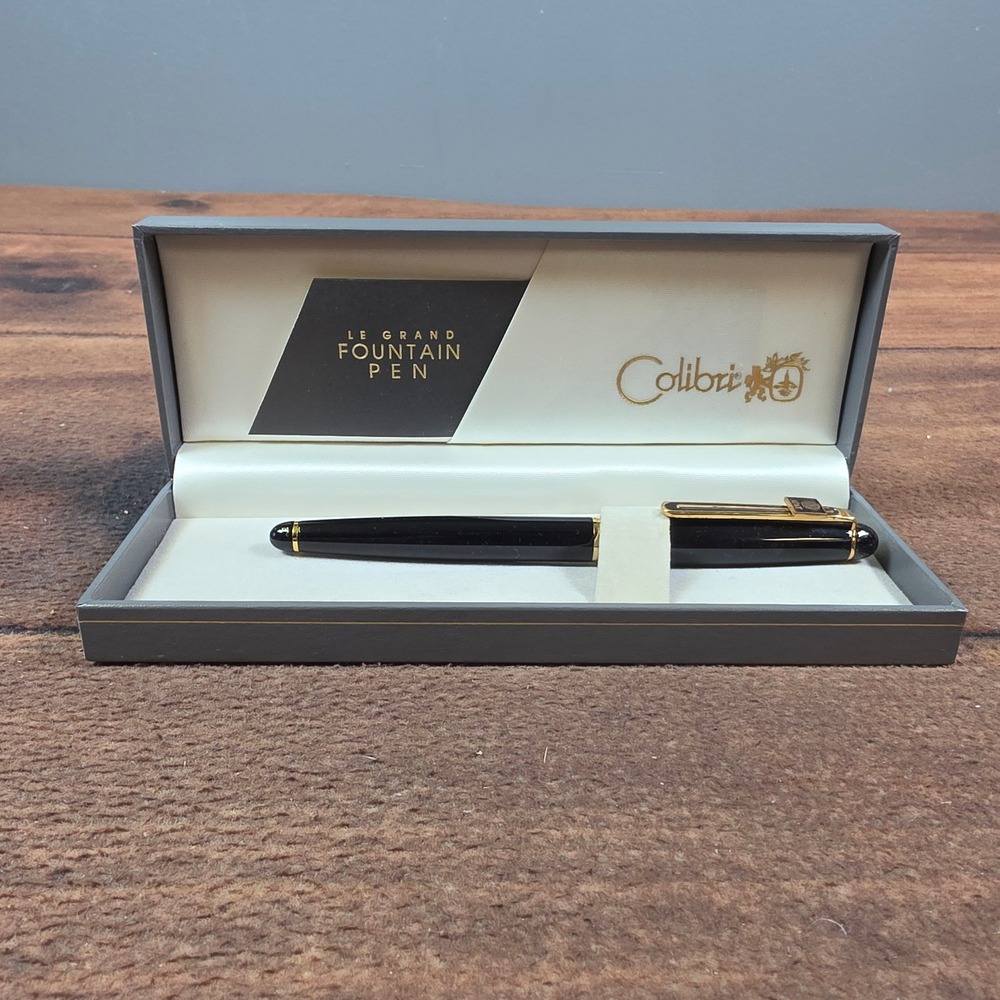 Colibri Le Grand Fountain Pen Mens OS Black Good AT&T Logo Gold Trim Box